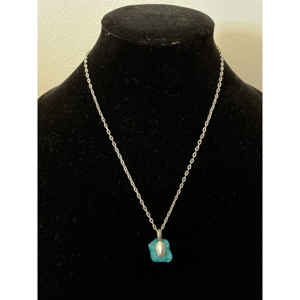Turquoise Nugget Silver Tone Necklace
